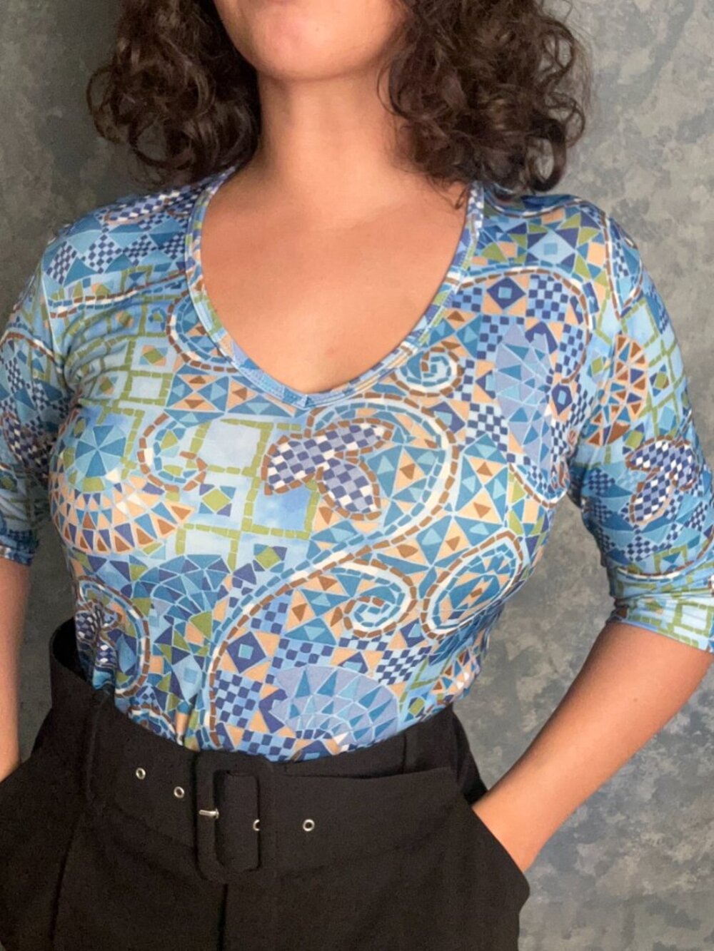 decaf Abstract Mosaic Print Stretch Top
